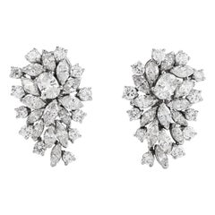 1980's Marquise Round Oval Cluster Diamond Platinum Clip Back Earrings