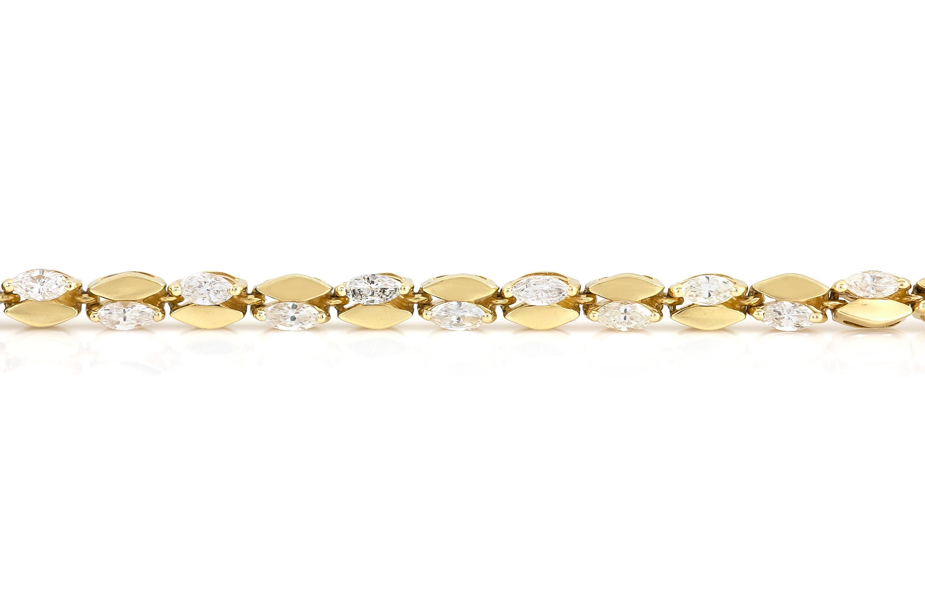 Marquise-Fassung mit Marquise-Diamant-Armband aus den 1980er Jahren (Marquiseschliff)