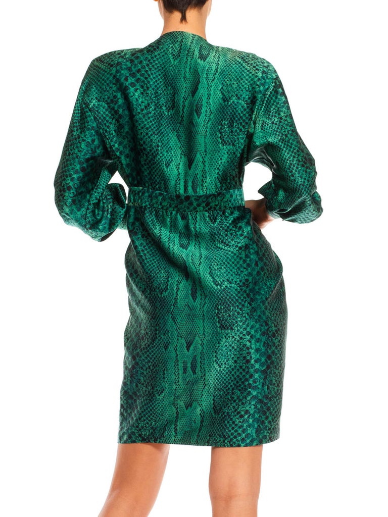 green emerald velvet dress Lime Snake Print Roll Neck Mini Dress main image 1