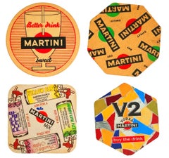 1980s Martini Rossi Cardboard Mat Coasters Set of 4