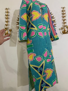 1980s Mary McFadden Art-To-Wear Quilted Silk Long Jacket in Bold Pastel Pattern