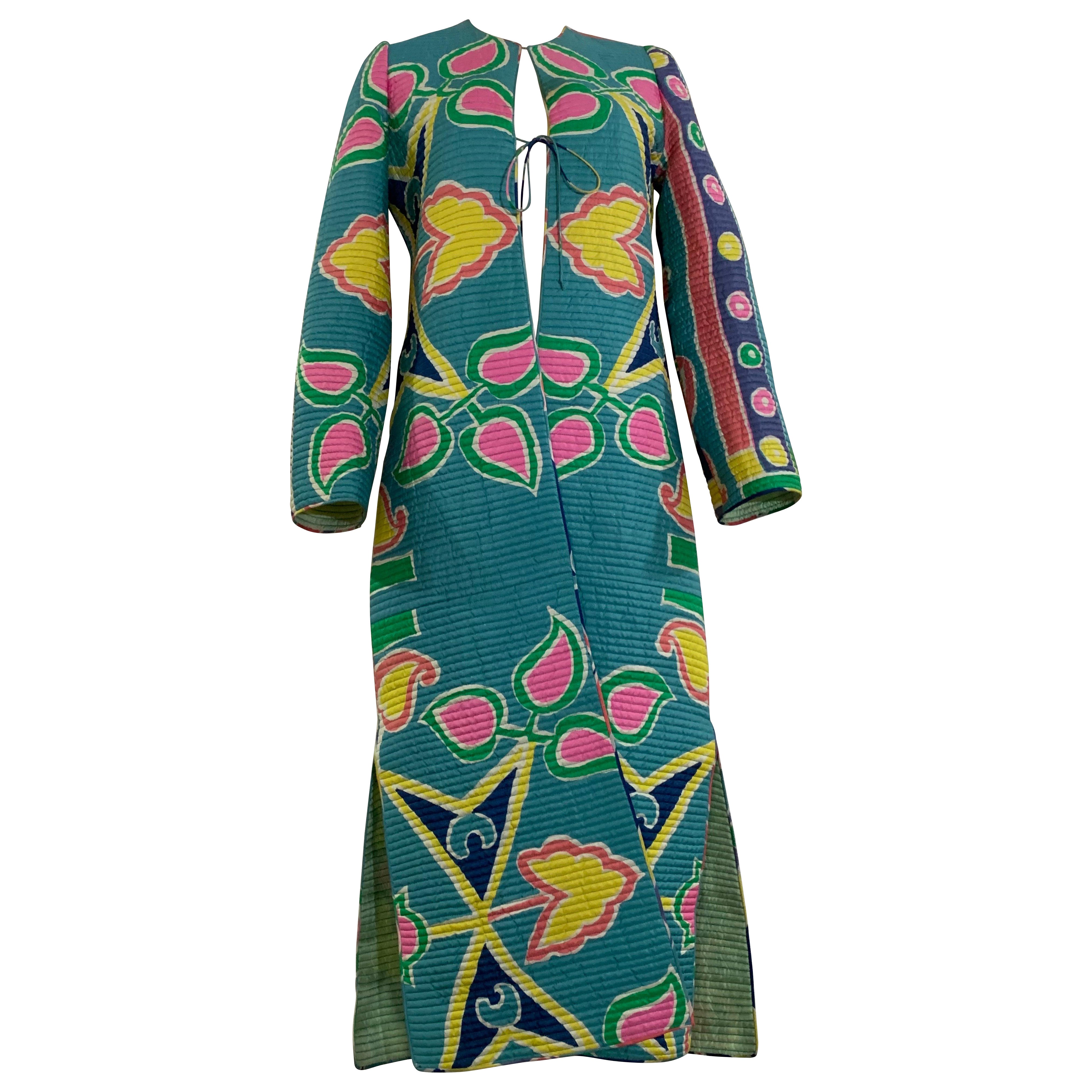 1980s Mary McFadden Art-To-Wear Quilted Silk Long Jacket in Bold Pastel Pattern