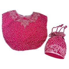 1980s Mary McFadden Beaded Silk Dickey Capelet Top with Matching Evening Bag Box