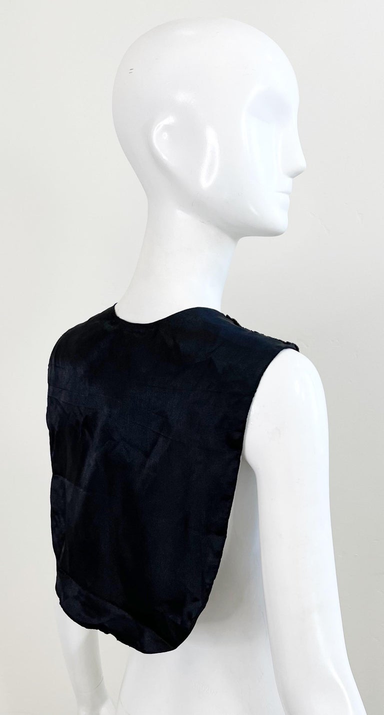 1980s Mary McFadden Black Sequin Beaded Dickie Vintage 80s Crop Top Shirt Vest  For Sale 1