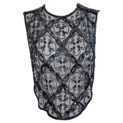 Mary McFadden anni '80 con paillettes e perline Vintage 80s Crop Top Shirt Gilet