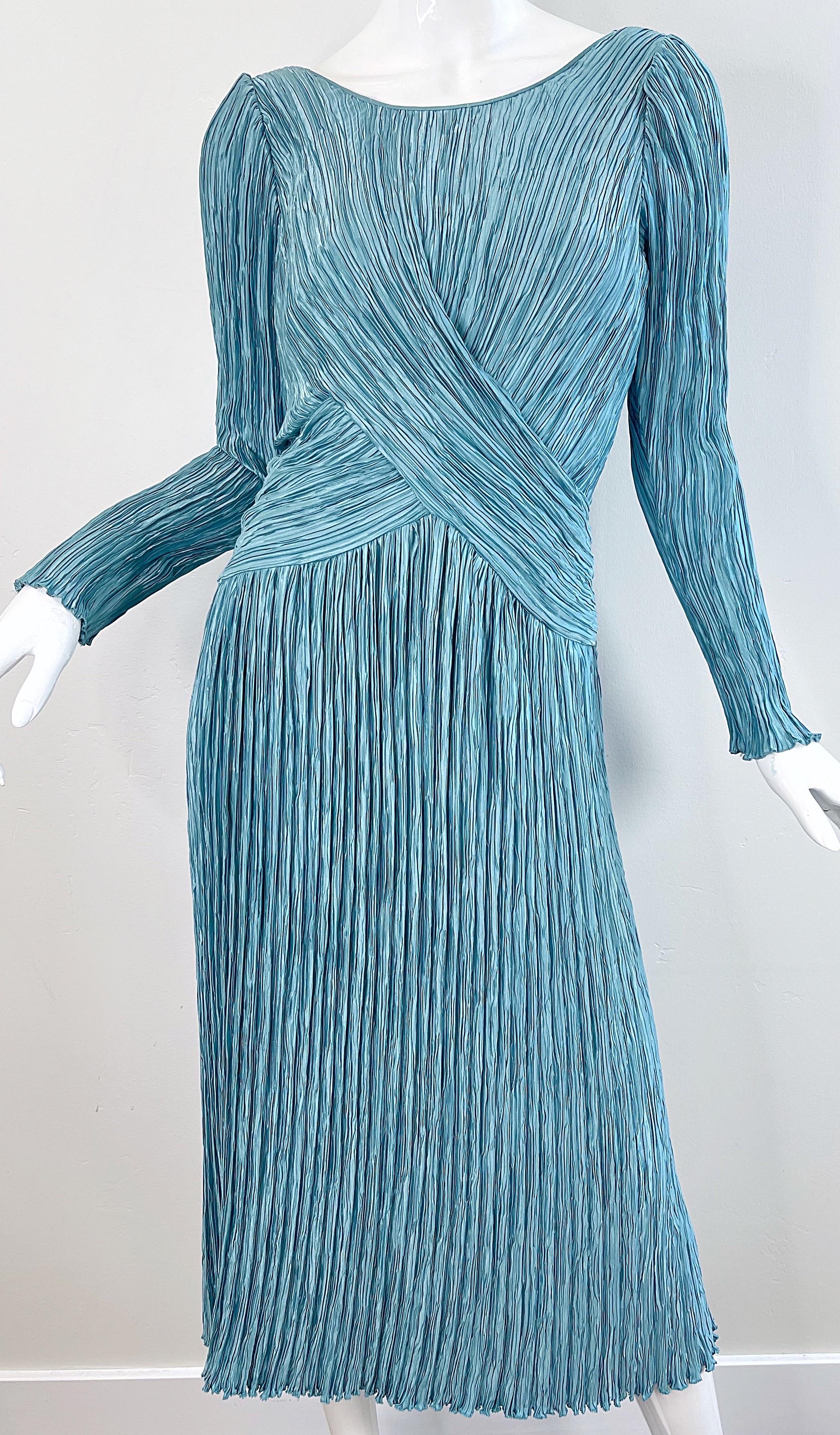 1980s Mary McFadden Couture Size 12 Blue Fortuny Pleated Vintage 80s Dress 5