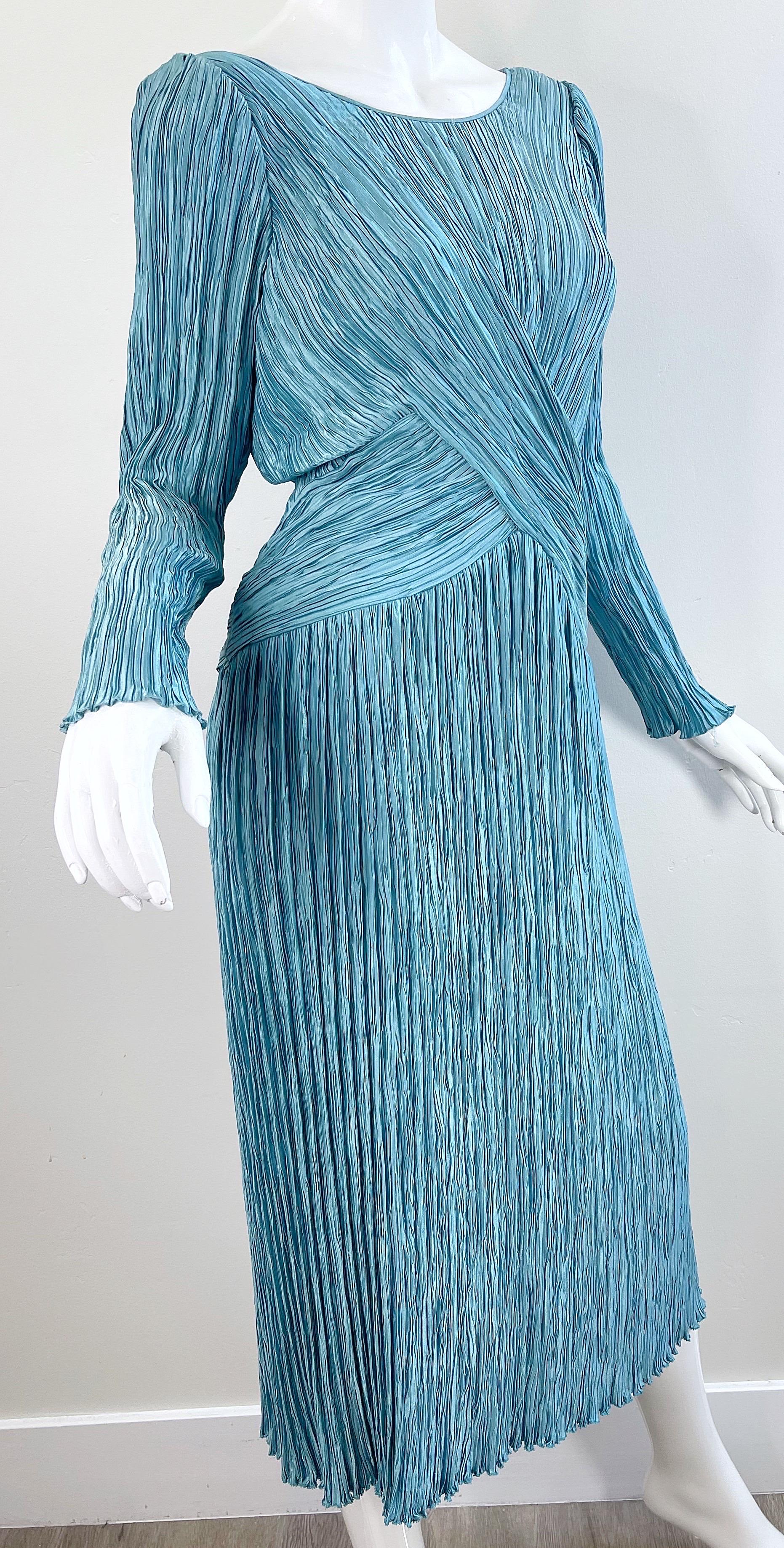 1980s Mary McFadden Couture Size 12 Blue Fortuny Pleated Vintage 80s Dress 6