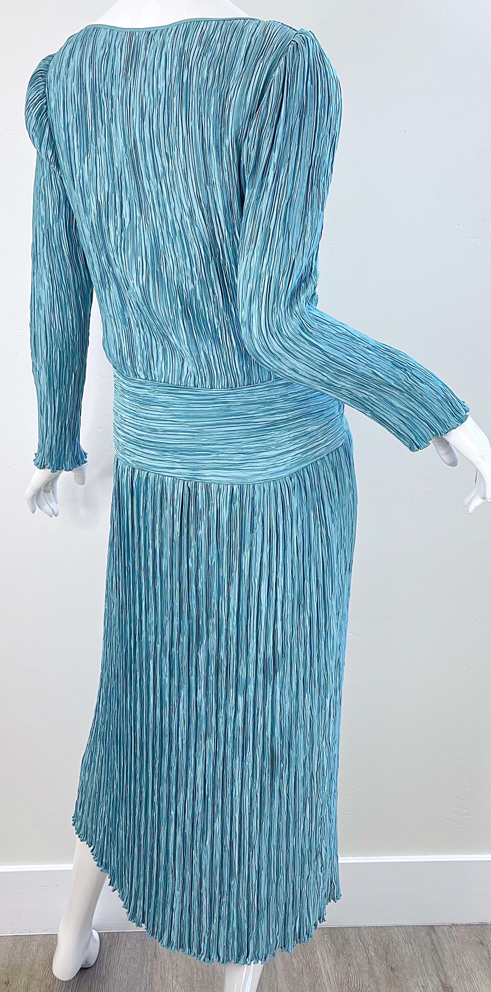 1980s Mary McFadden Couture Size 12 Blue Fortuny Pleated Vintage 80s Dress 7