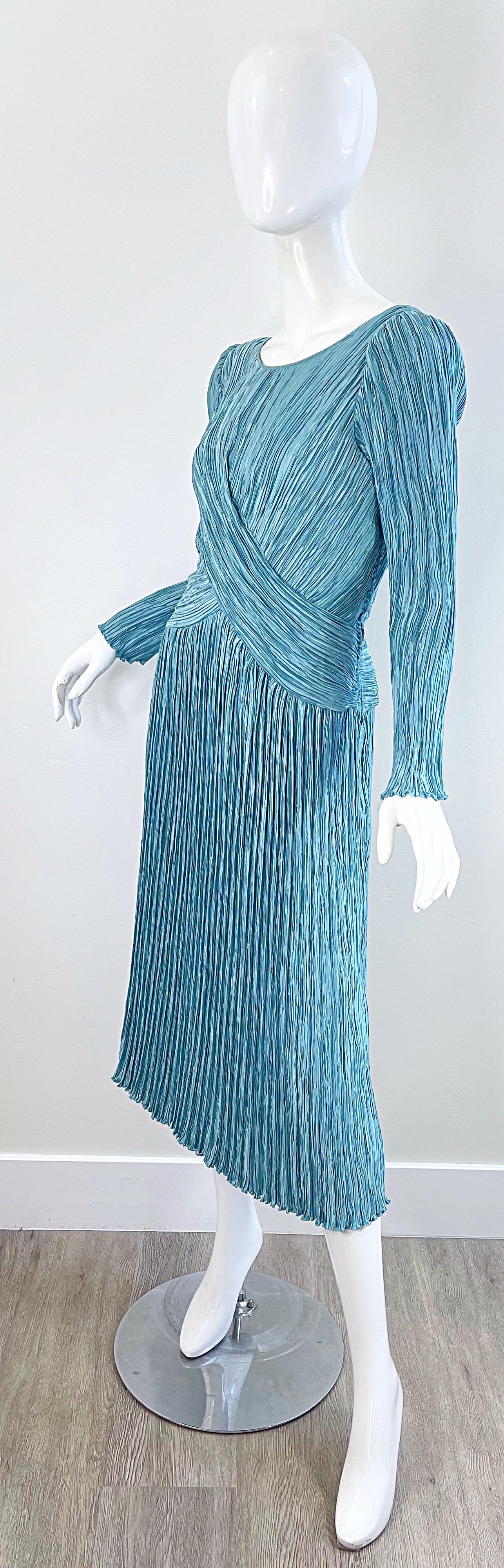 1980s Mary McFadden Couture Size 12 Blue Fortuny Pleated Vintage 80s Dress 8