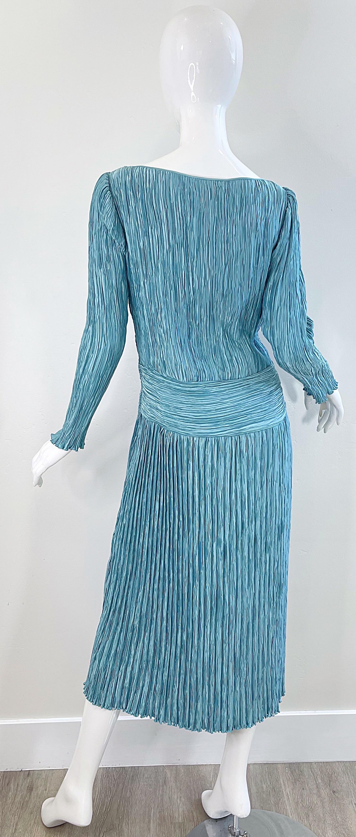 1980s Mary McFadden Couture Size 12 Blue Fortuny Pleated Vintage 80s Dress 9