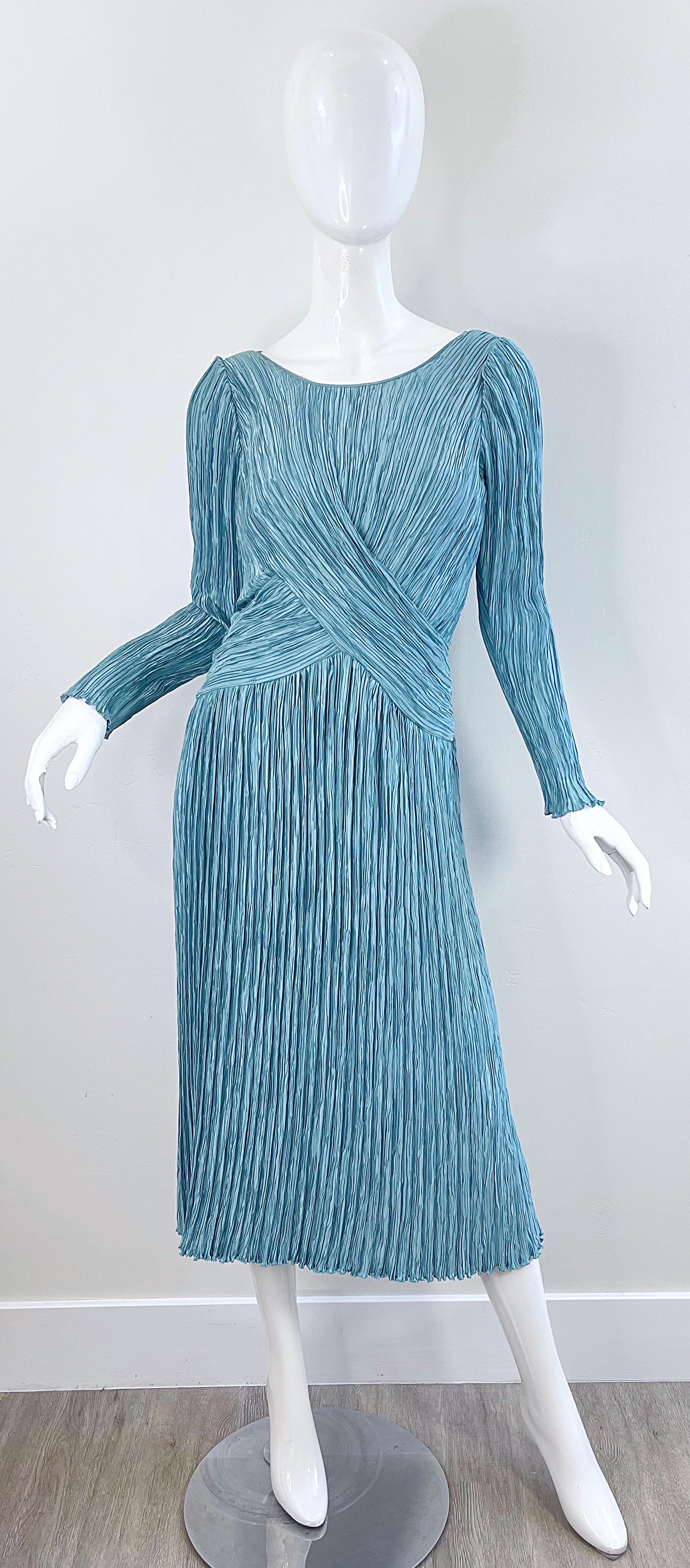 1980s Mary McFadden Couture Size 12 Blue Fortuny Pleated Vintage 80s Dress 10