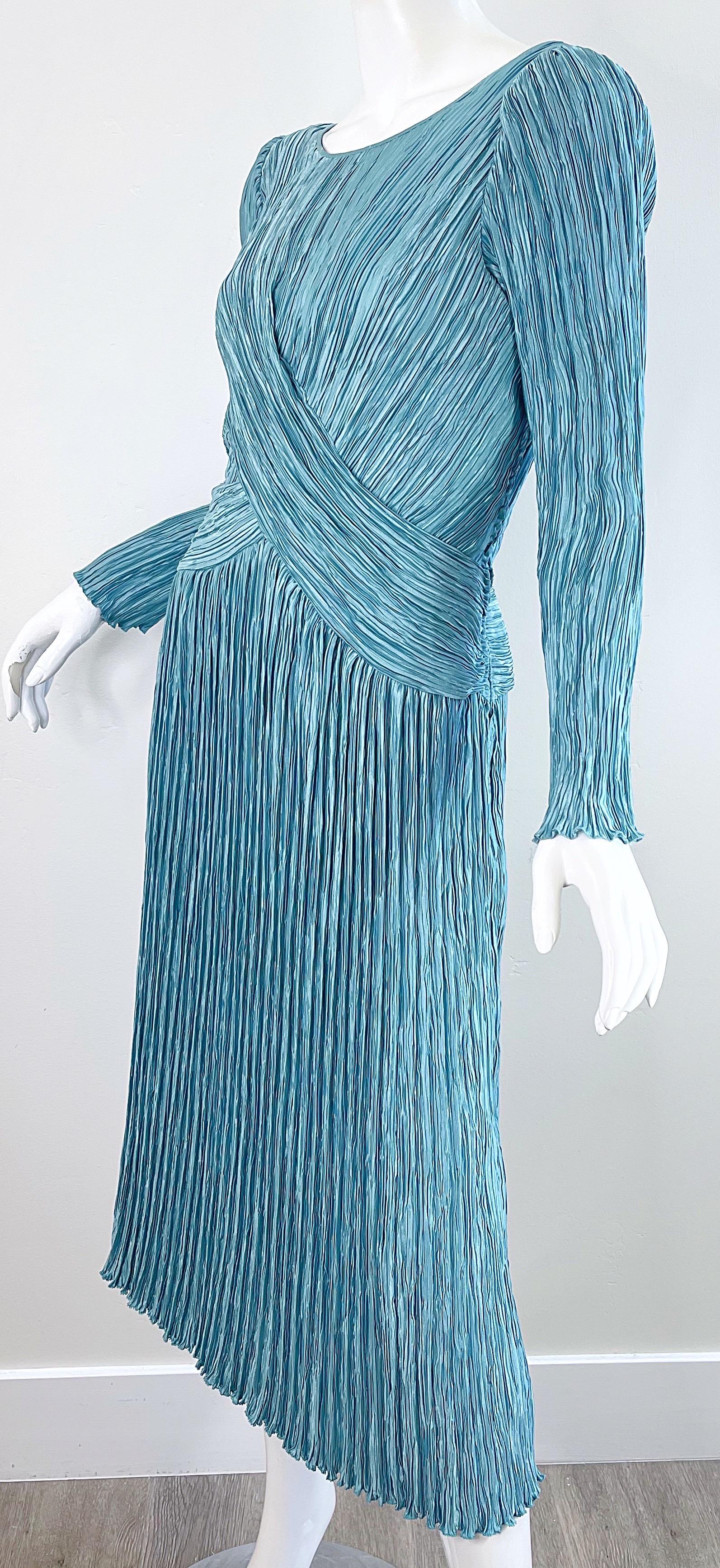 1980s Mary McFadden Couture Size 12 Blue Fortuny Pleated Vintage 80s Dress 1