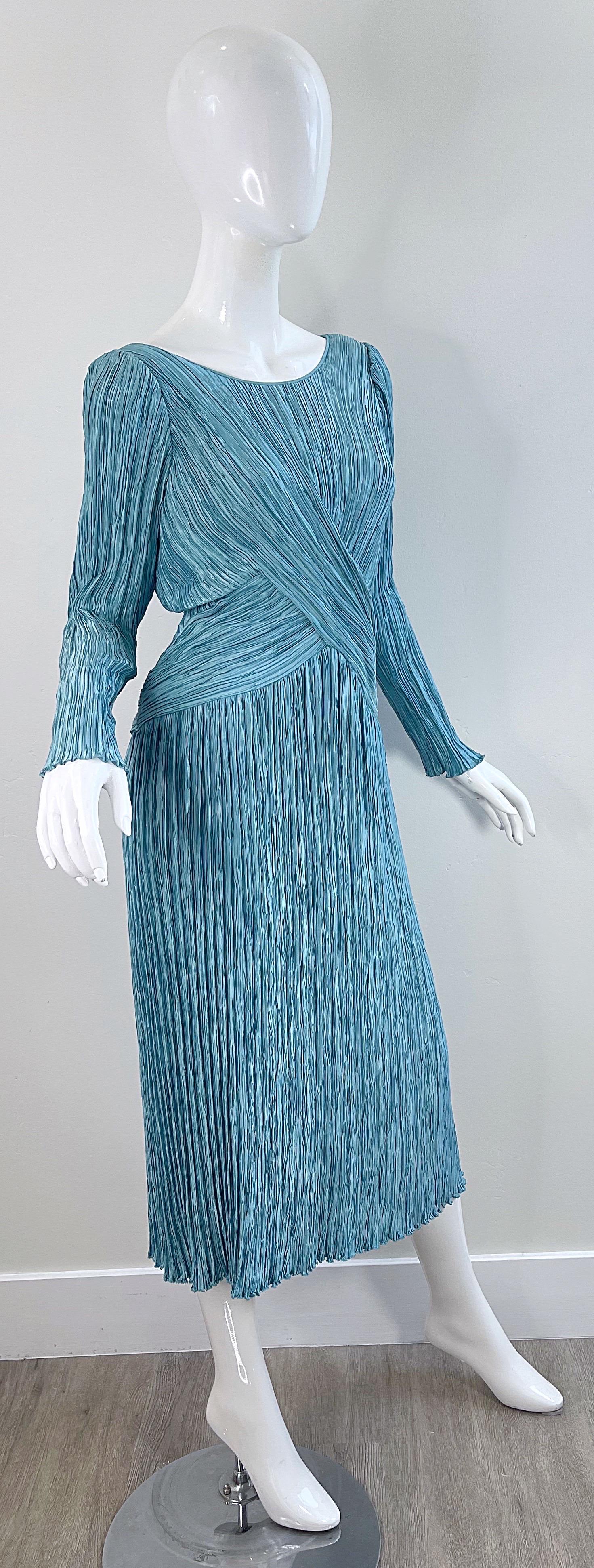 1980s Mary McFadden Couture Size 12 Blue Fortuny Pleated Vintage 80s Dress 2