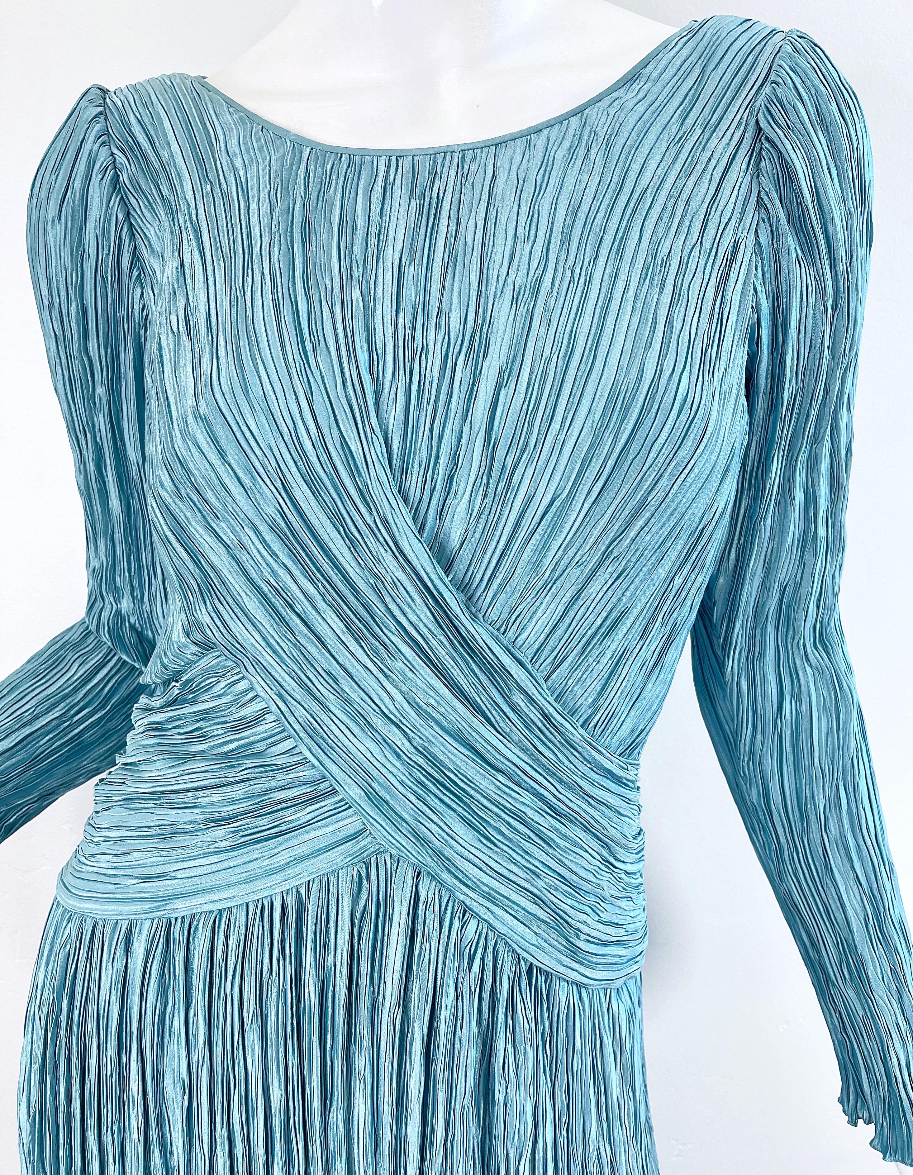 1980s Mary McFadden Couture Size 12 Blue Fortuny Pleated Vintage 80s Dress 3