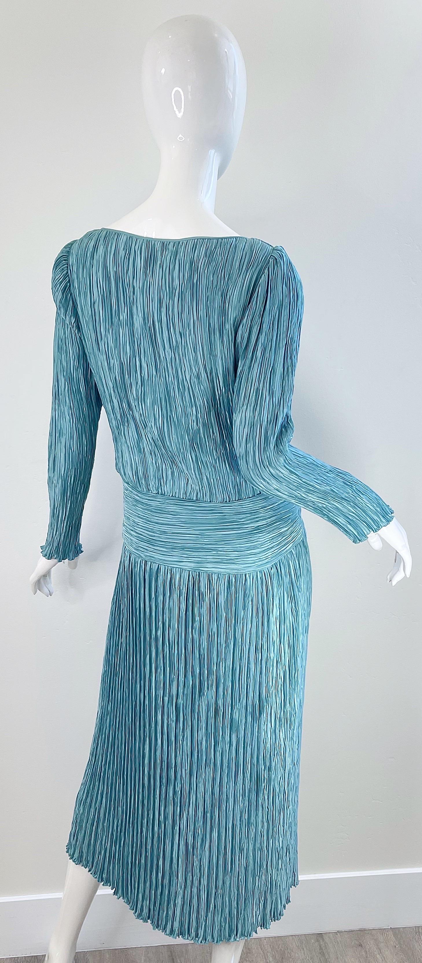 1980s Mary McFadden Couture Size 12 Blue Fortuny Pleated Vintage 80s Dress 4