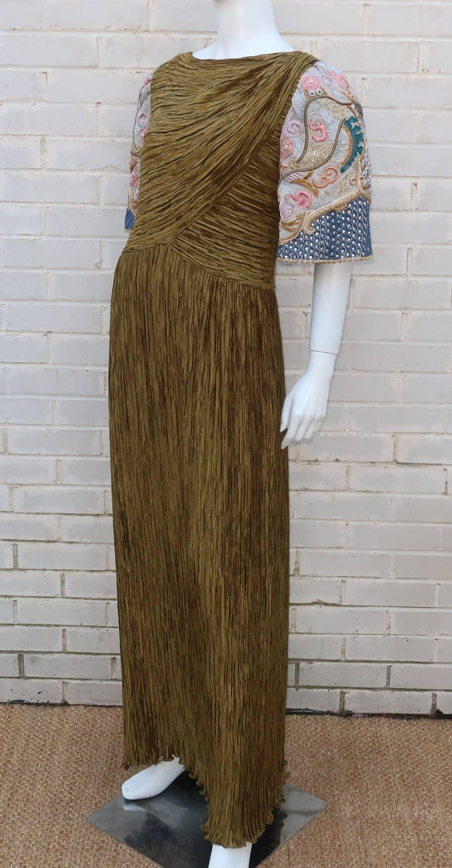1980's Mary McFadden Evening Dress With Dragon Motif Sleeves 2