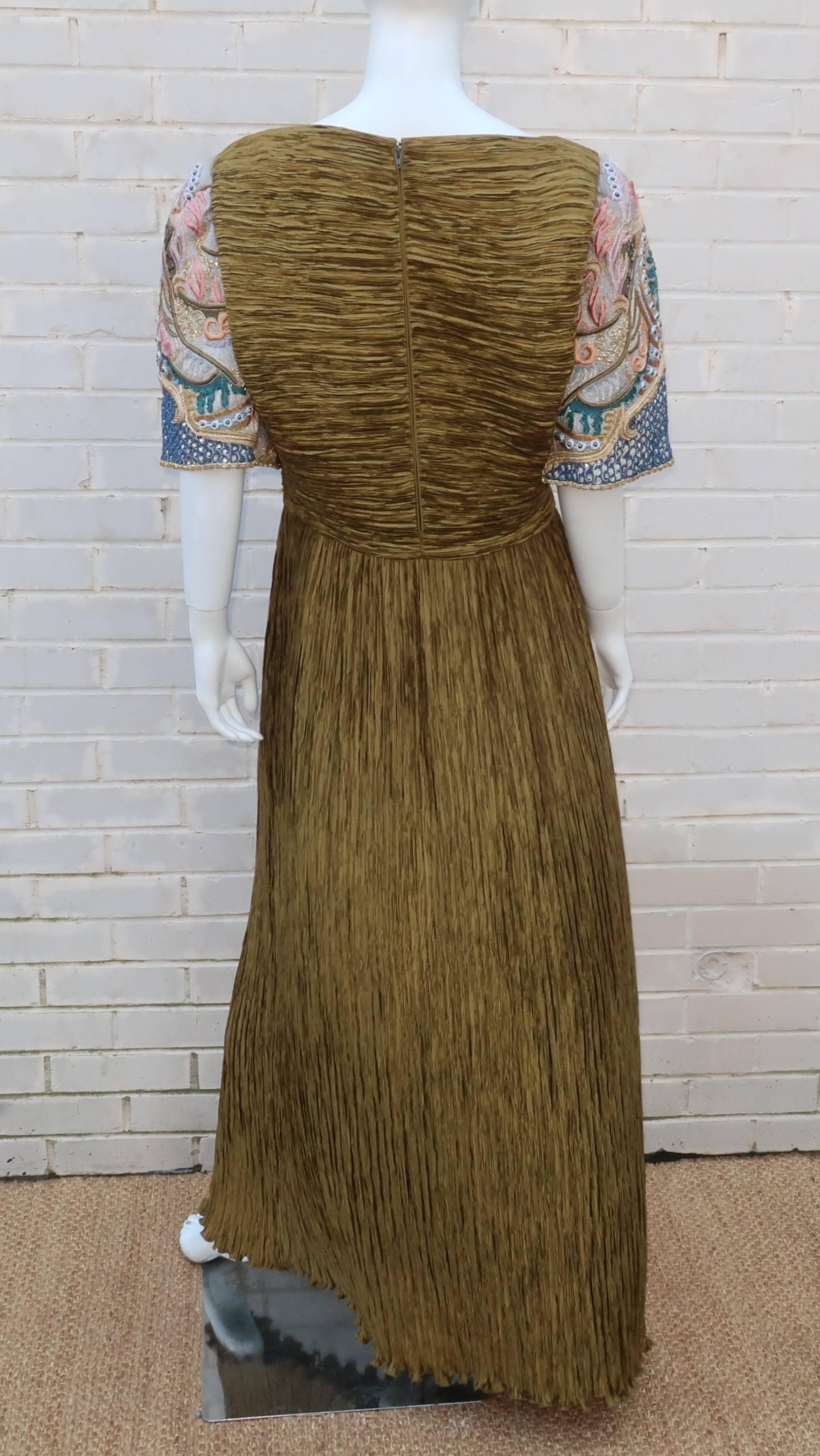 1980's Mary McFadden Evening Dress With Dragon Motif Sleeves 3