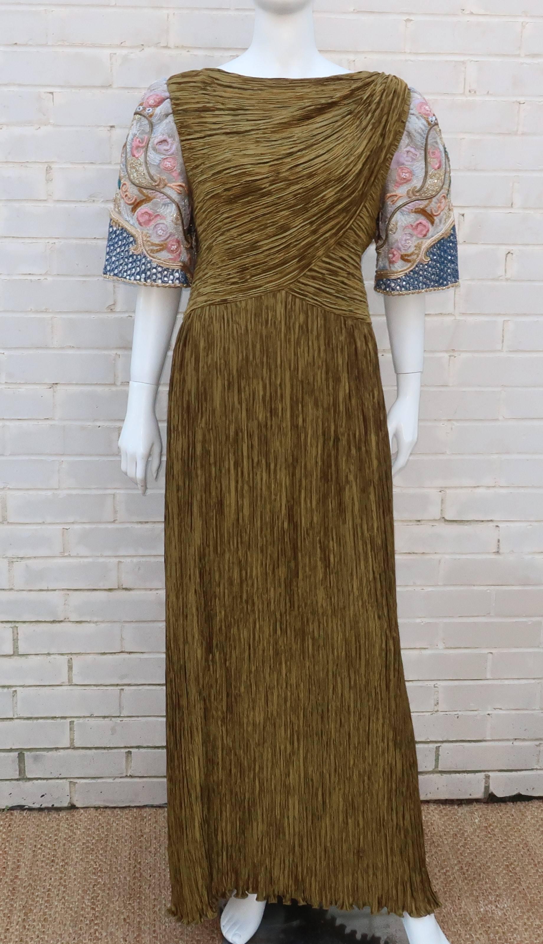 1980's Mary McFadden Evening Dress With Dragon Motif Sleeves 4