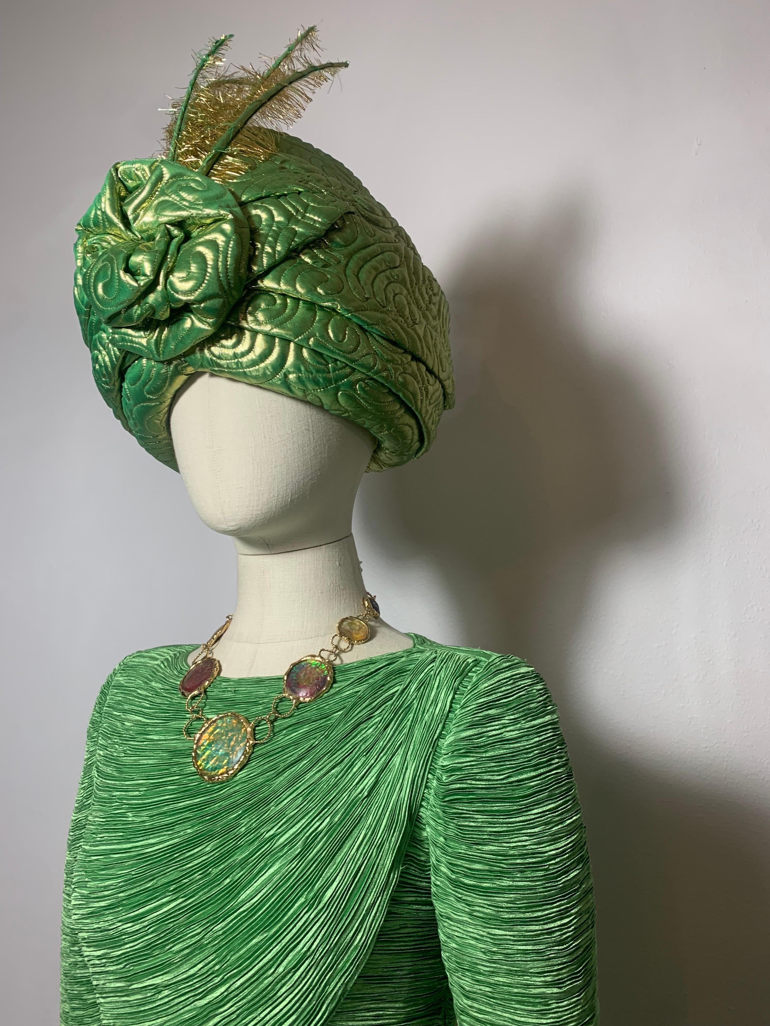 1980s Mary McFadden Jade Green Fortuny-Style Silk Column Gown w Long Sleeves For Sale 7