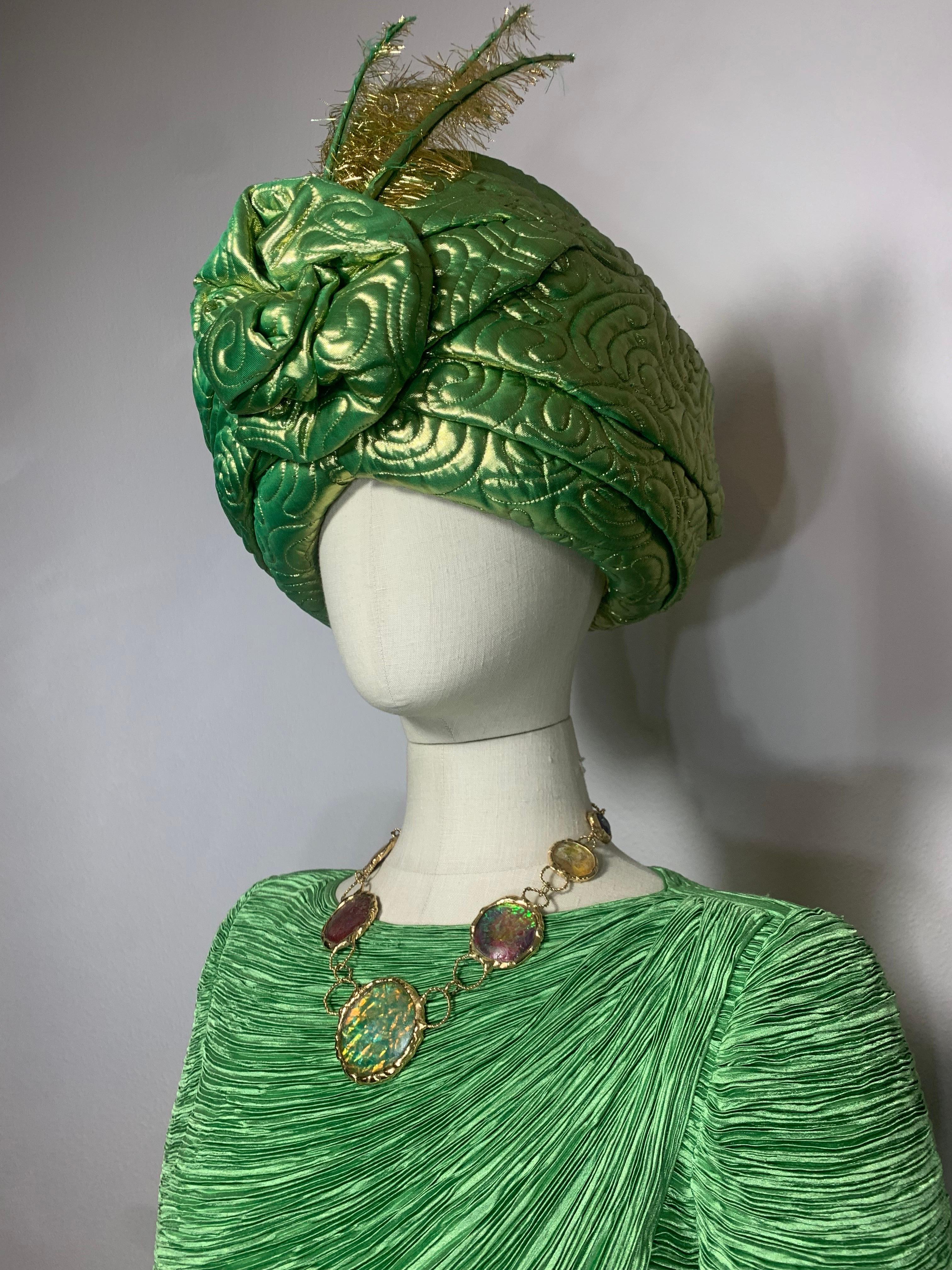 1980s Mary McFadden Jade Green Fortuny-Style Silk Column Gown w Long Sleeves For Sale 9