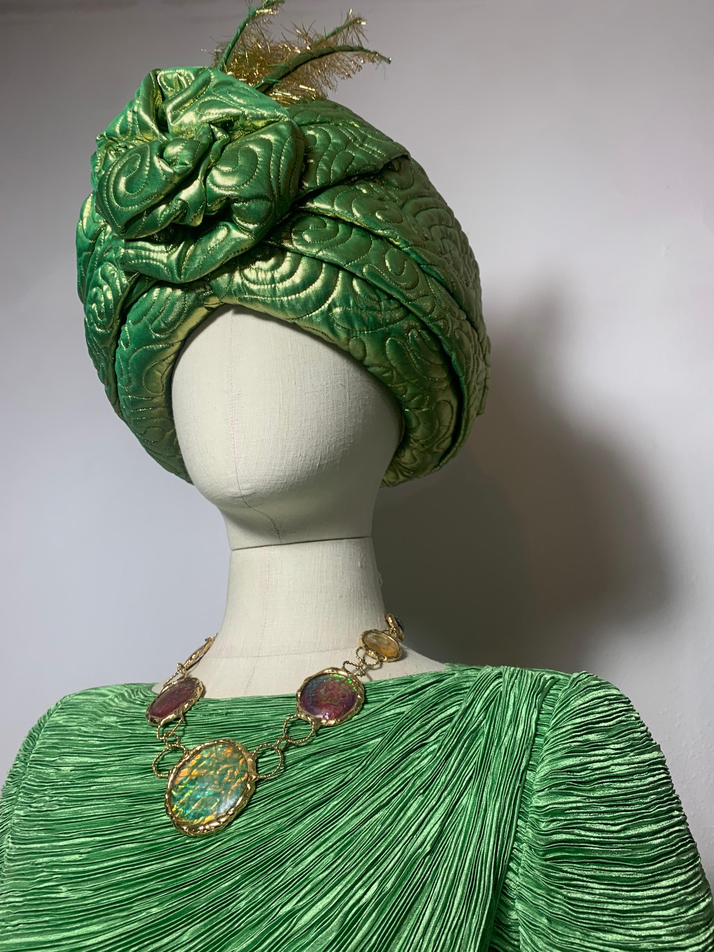 1980s Mary McFadden Jade Green Fortuny-Style Silk Column Gown w Long Sleeves 5