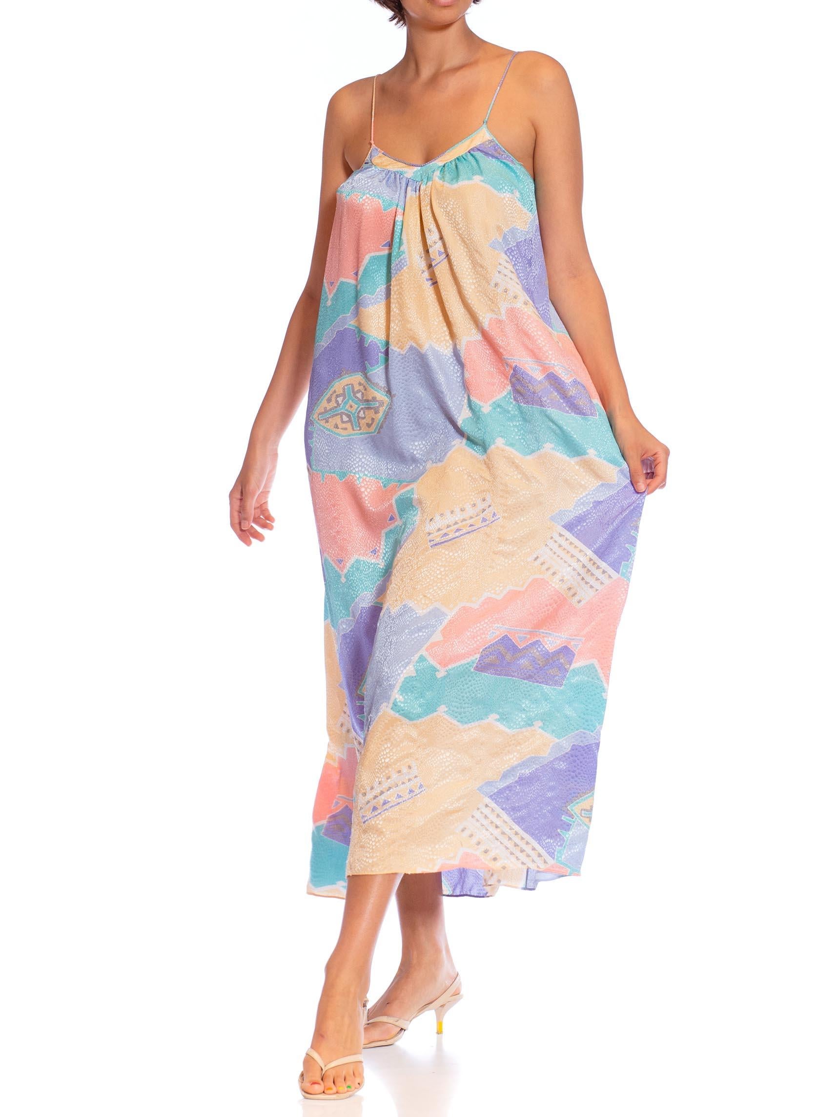 1980S MARY MCFADDEN Multicolor Pastel Polyester Jacquard Dress For Sale 1