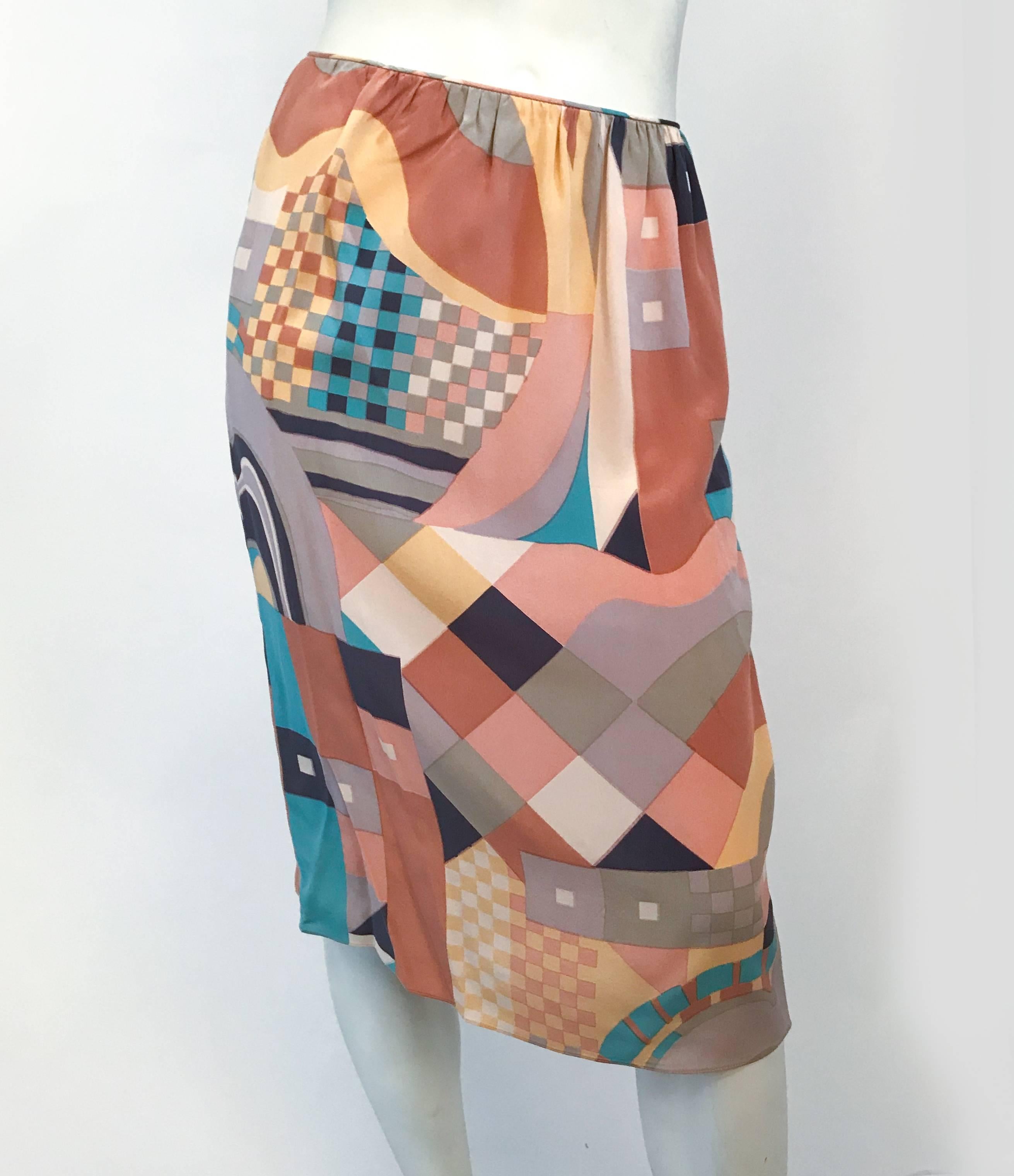 Women's 1980s Mary McFadden Orange Geometric Abstract Print Skirt & Top Set
