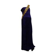 1980s Mary McFadden Purple Silk Pleated Gown