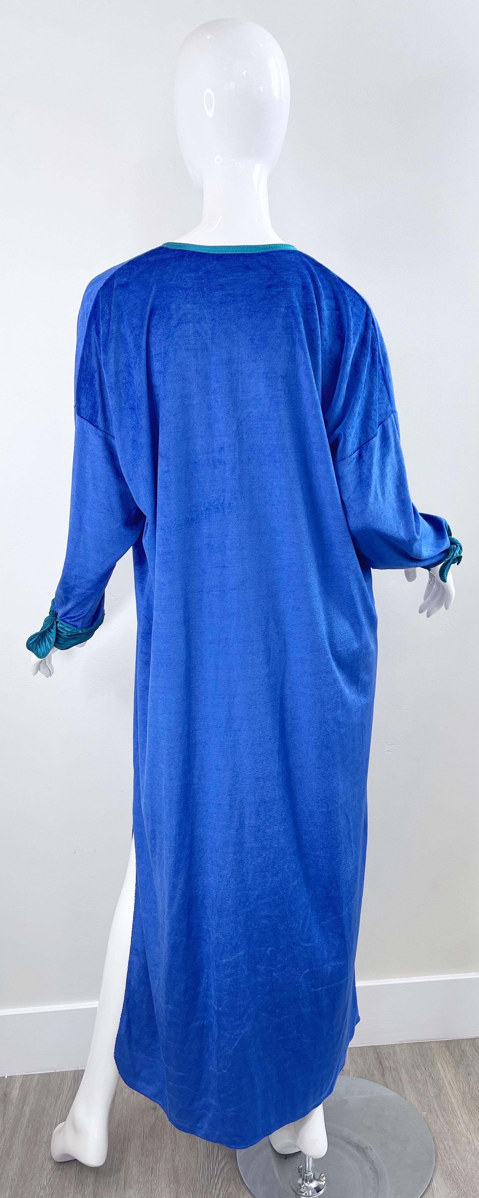1980s Mary McFadden Royal Blue Teal Velour Vintage 80s Caftan Maxi Dress Kaftan For Sale 8