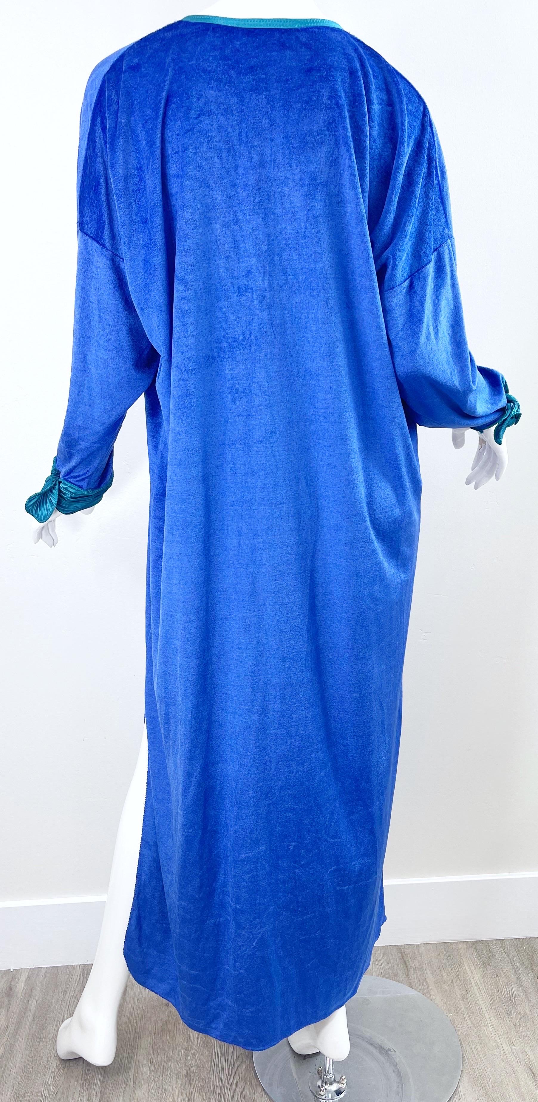 1980s Mary McFadden Royal Blue Teal Velour Vintage 80s Caftan Maxi Dress Kaftan For Sale 10