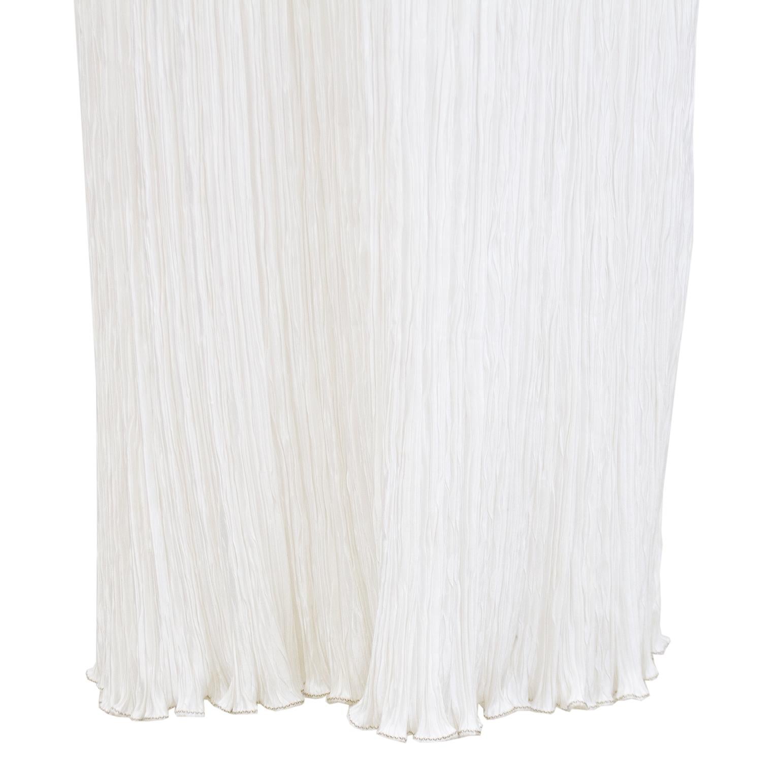 1980s Mary McFadden White Jewel Trimmed Micro Pleated Gown  In Good Condition In Toronto, Ontario