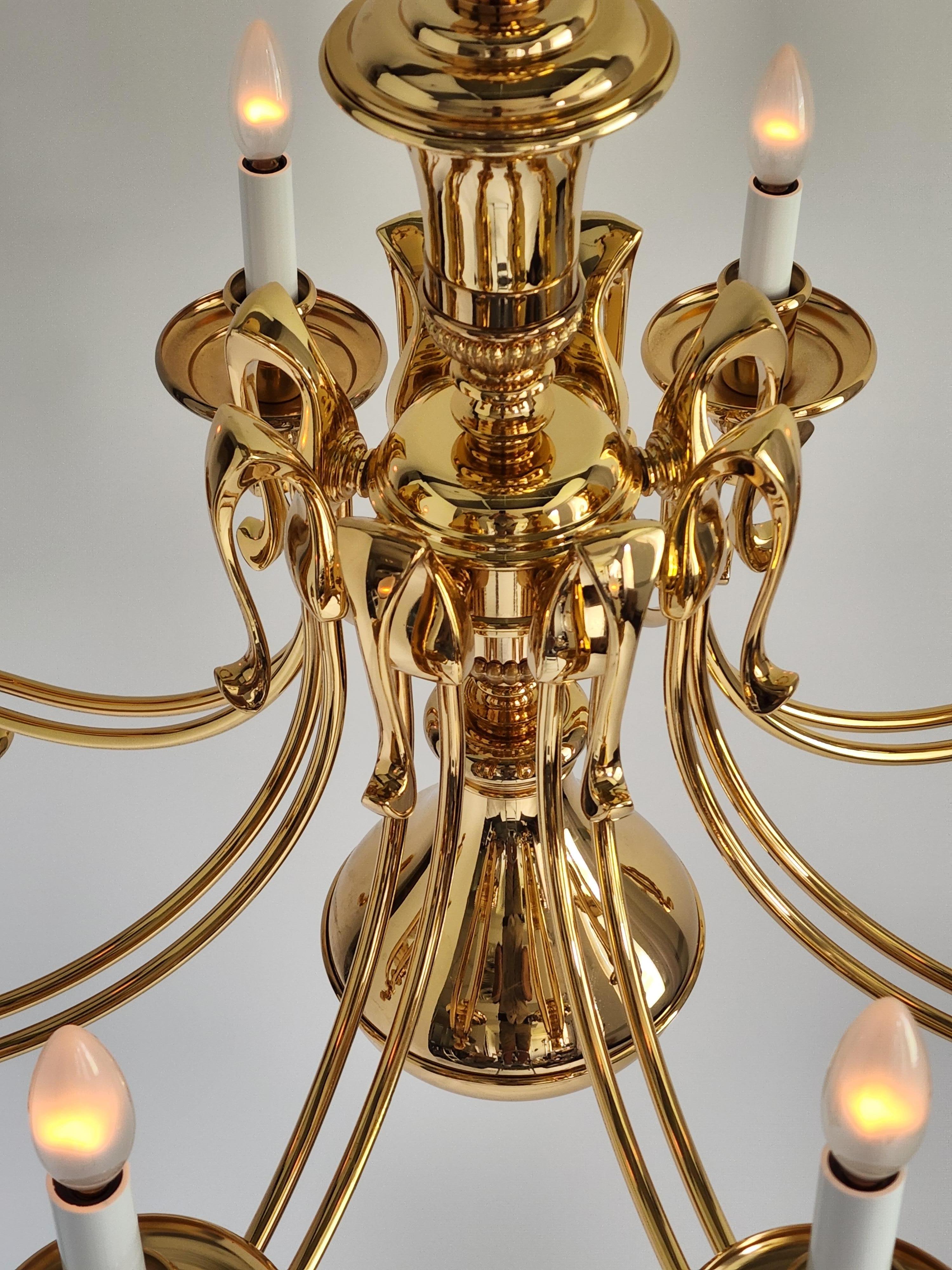 1980s Massive Art Nouveau Style Gold Plated Chandelier, Italy For Sale 5