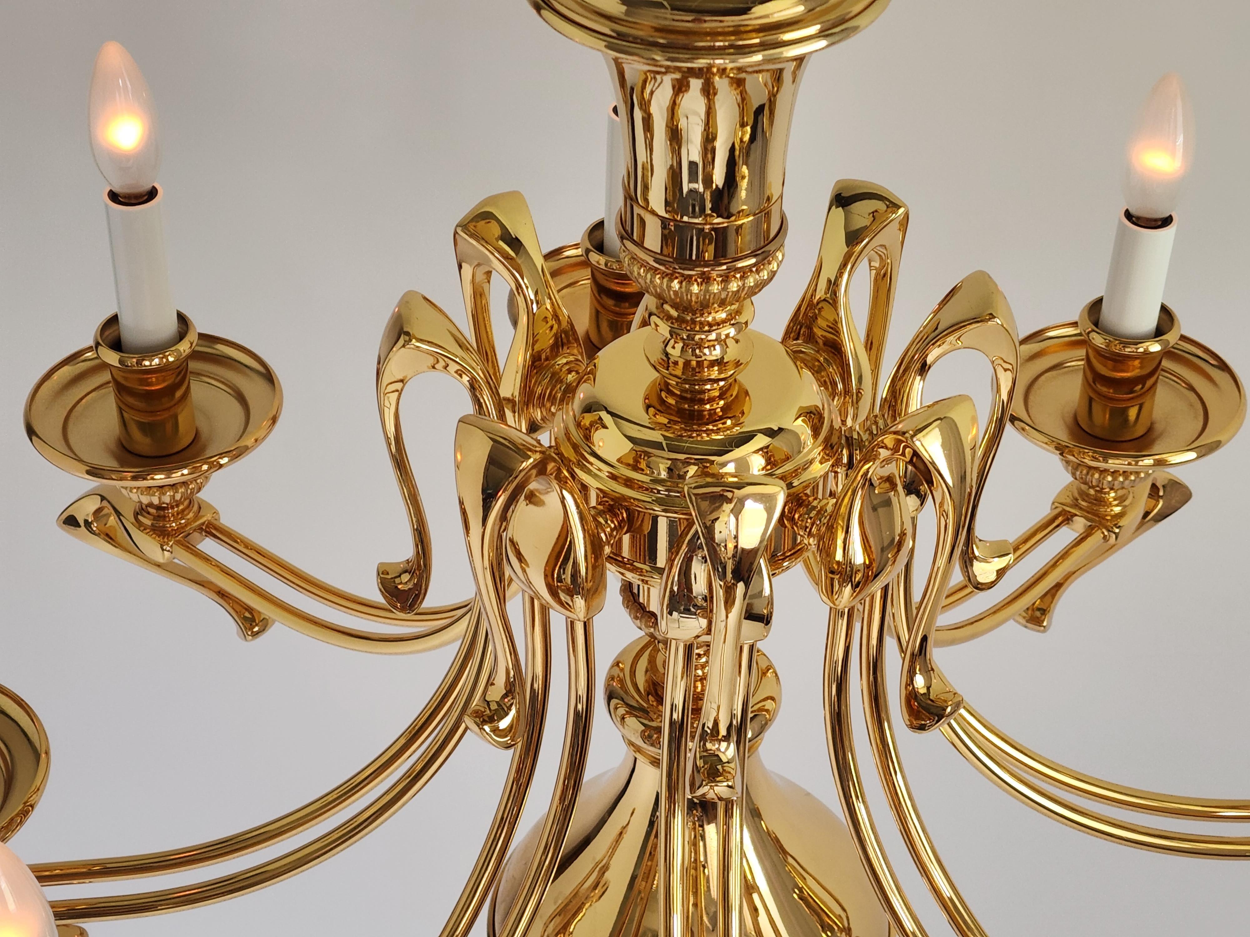 1980s Massive Art Nouveau Style Gold Plated Chandelier, Italy For Sale 6