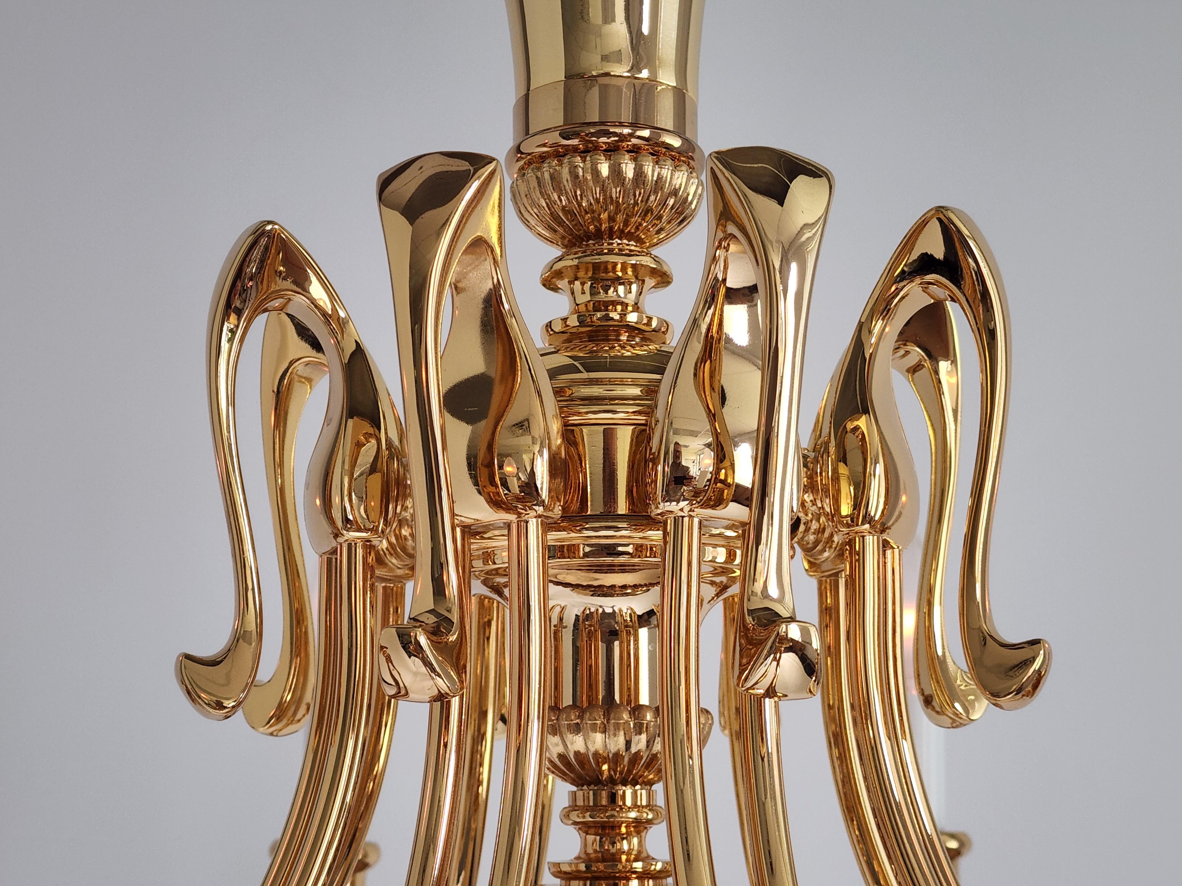 1980s Massive Art Nouveau Style Gold Plated Chandelier, Italy For Sale 8
