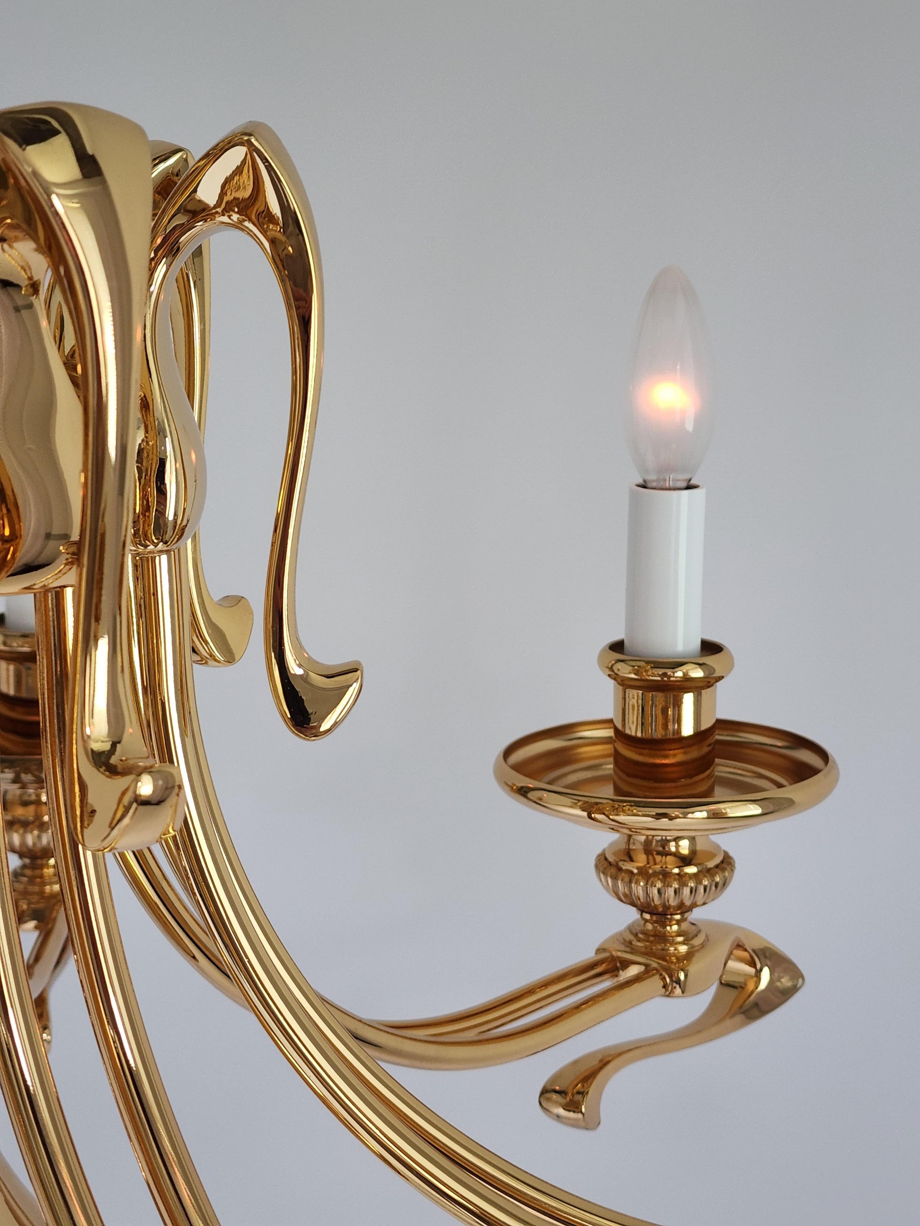 1980s Massive Art Nouveau Style Gold Plated Chandelier, Italy For Sale 9