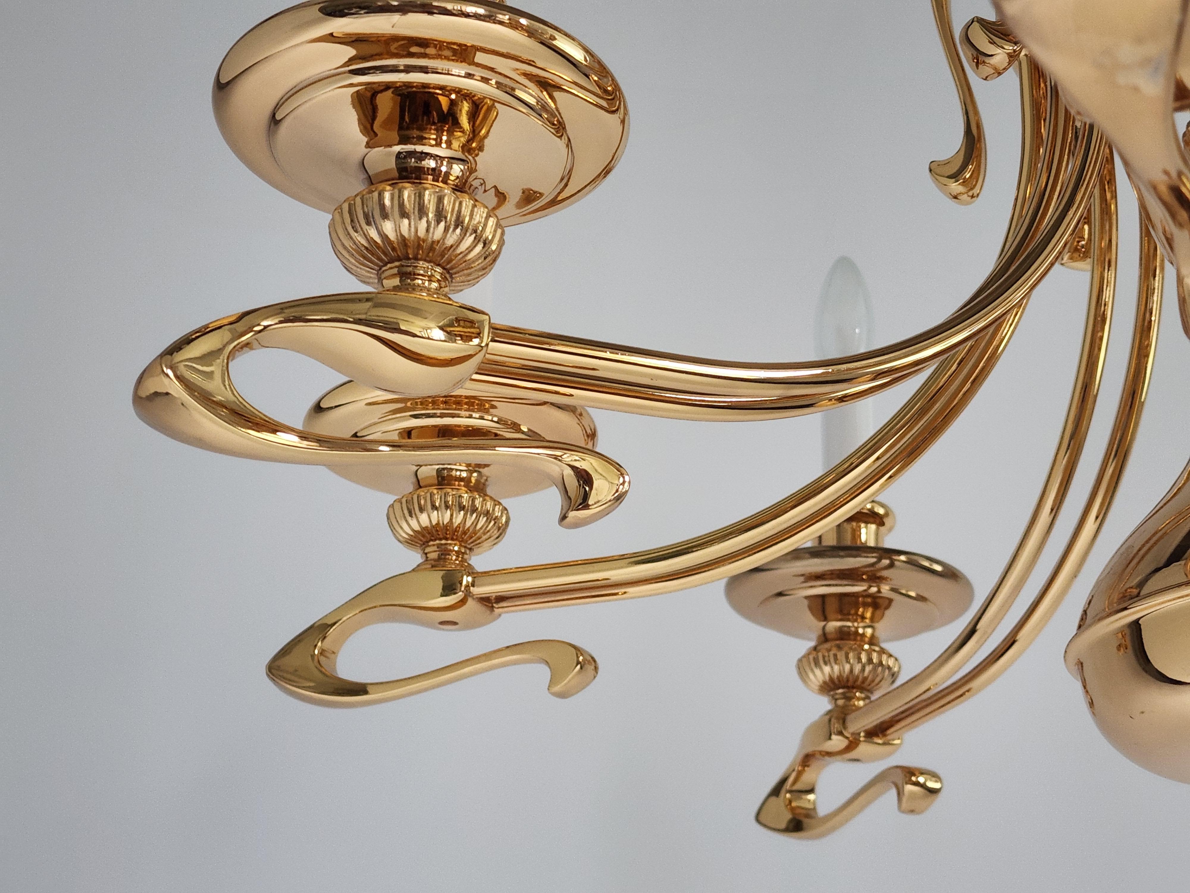 1980s Massive Art Nouveau Style Gold Plated Chandelier, Italy For Sale 10