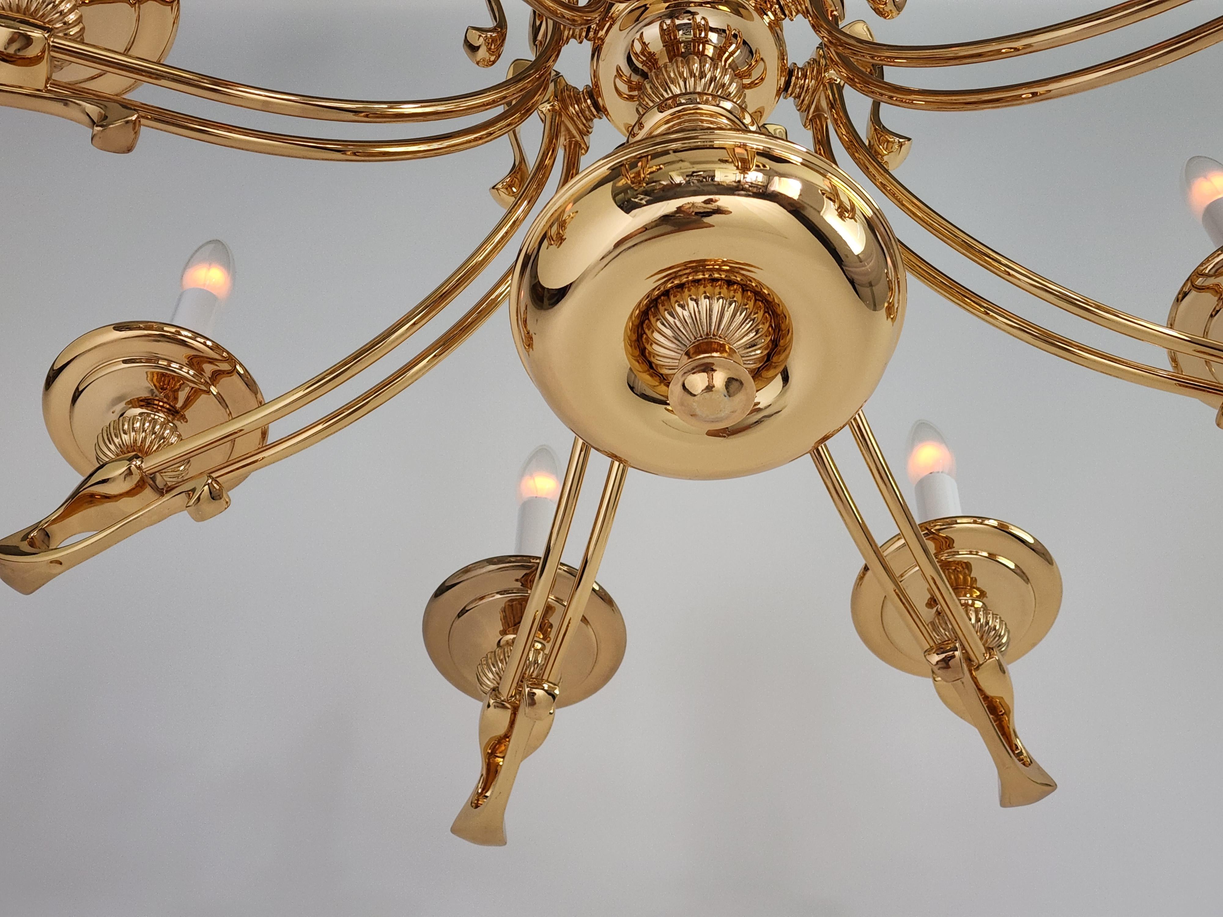1980s Massive Art Nouveau Style Gold Plated Chandelier, Italy For Sale 11