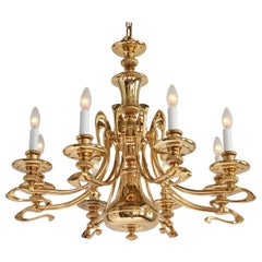 1980s Massive Art Nouveau Style Gold Plated Chandelier, Italy