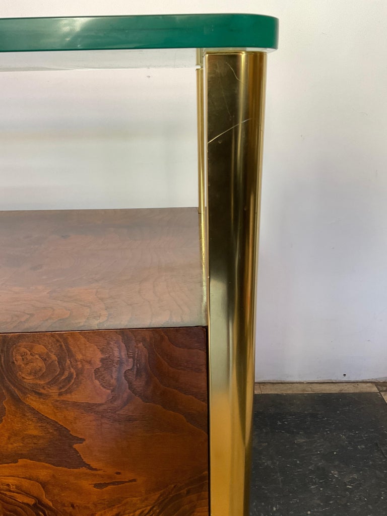 1980s Mastercraft Style Burl Wood and Brass Server/ Bar Cart For Sale ...