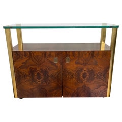 1980s Mastercraft Style Burl Wood and Brass Server/ Bar Cart