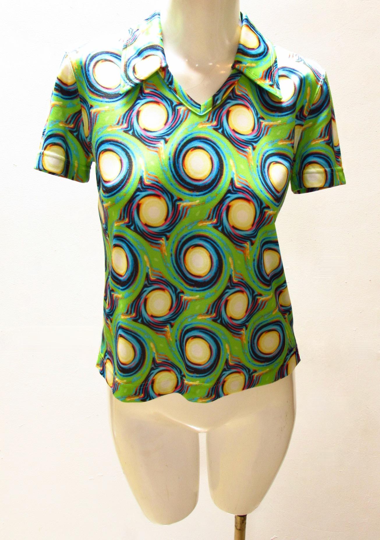 Blue 1980's Matsuda Psychedelic Print Short Sleeve Top For Sale