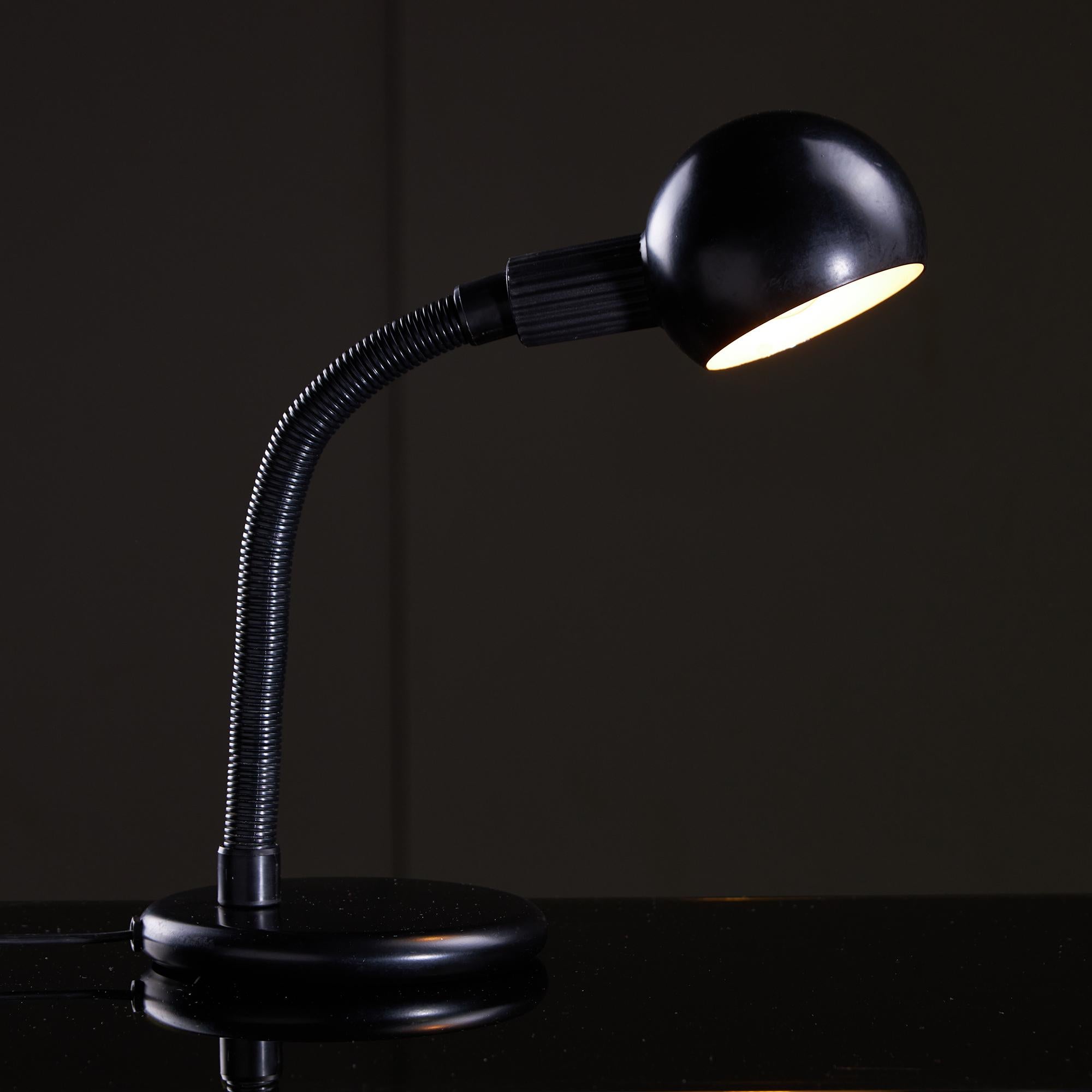 Italian 1980s Matt Black Table Lamp with Spherical Hood For Sale