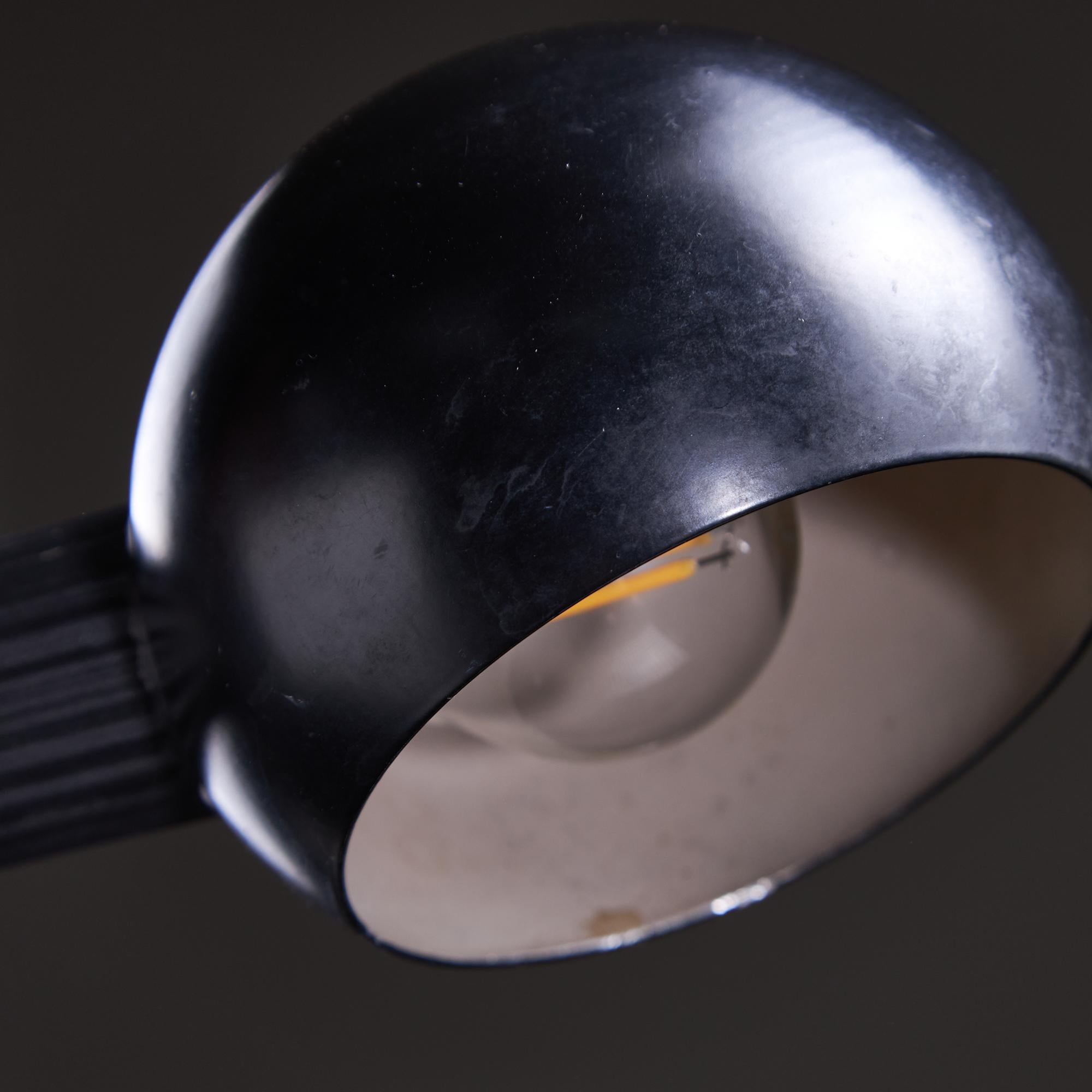 1980s Matt Black Table Lamp with Spherical Hood For Sale 2