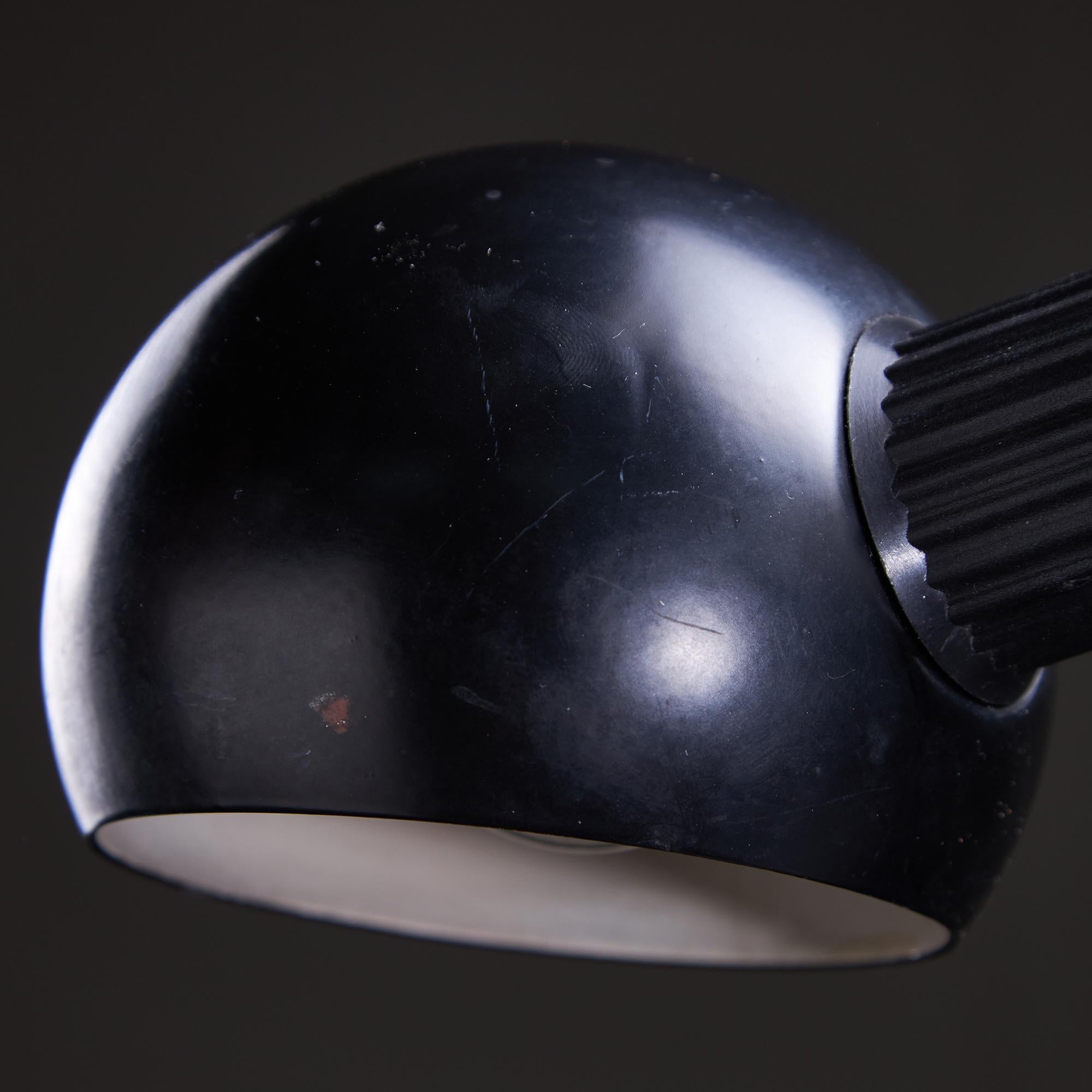 1980s Matt Black Table Lamp with Spherical Hood For Sale 3