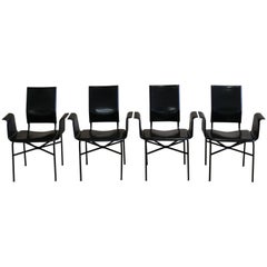 Fauteuils italiens en cuir noir Matteo Grassi des années 1980, lot de 4