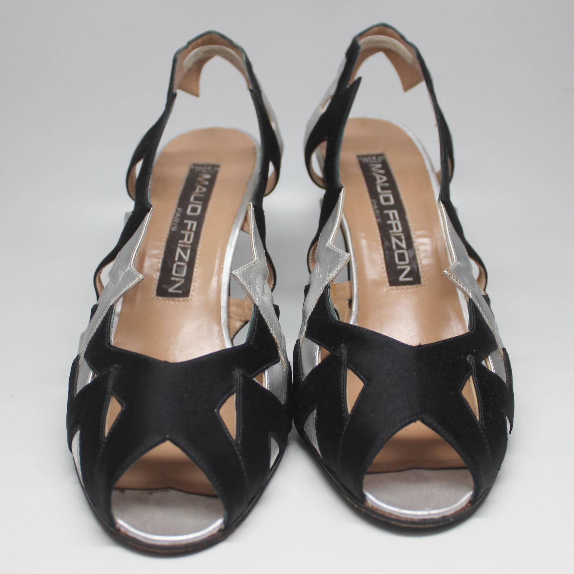 Women's 1980s Maud Frizon Black and Silver Geometric Heel For Sale