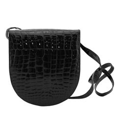 Borsa a tracolla Maud Frizon anni '80 in pelle nera stampata