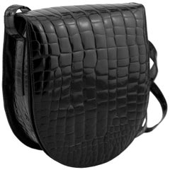 1980s Maude Frizon Black Stamped Leather Crossbody Bag