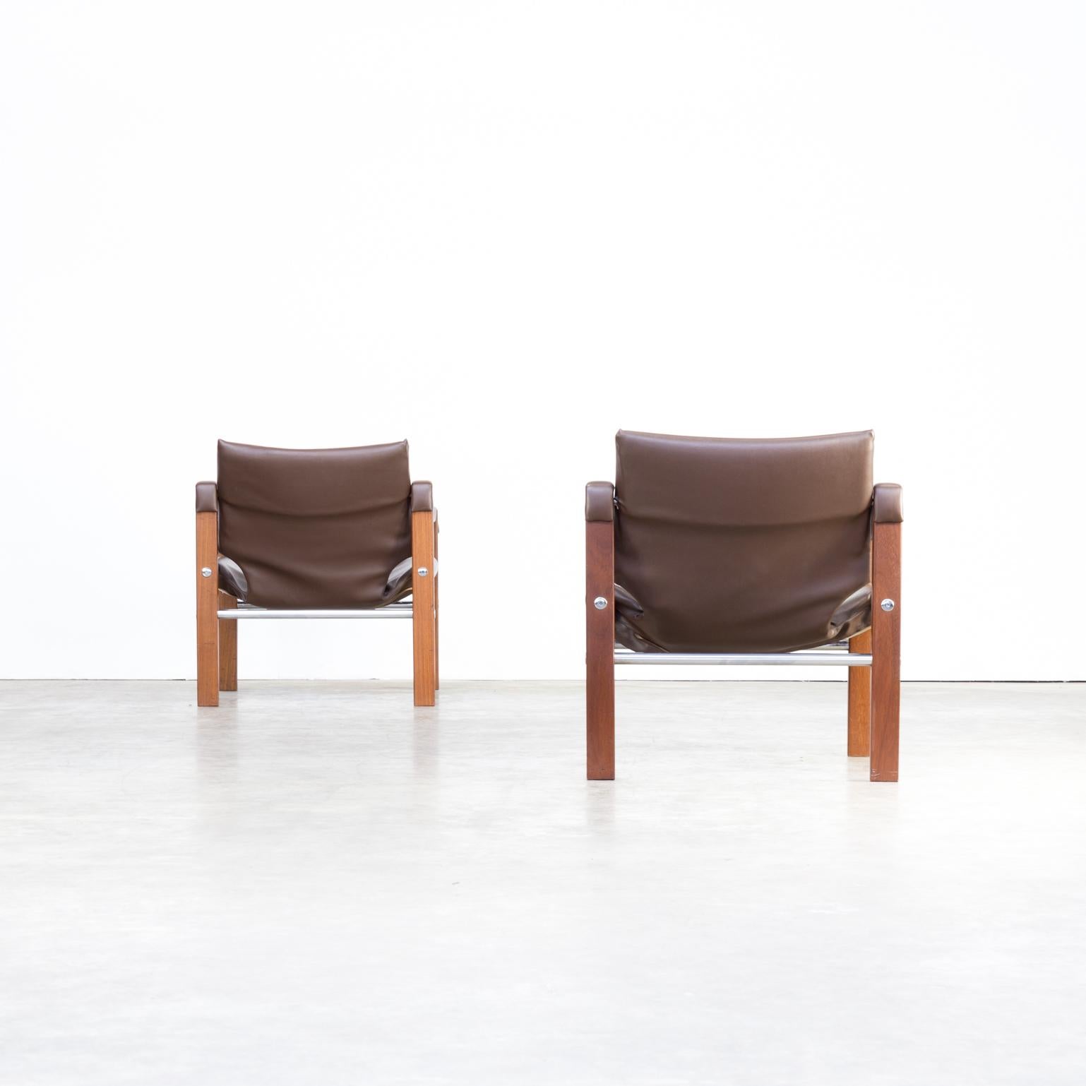 Chrome 1980s Maurice Burke ‘Safari’ Leather Lounge Chair for Arkana Set or 2 For Sale