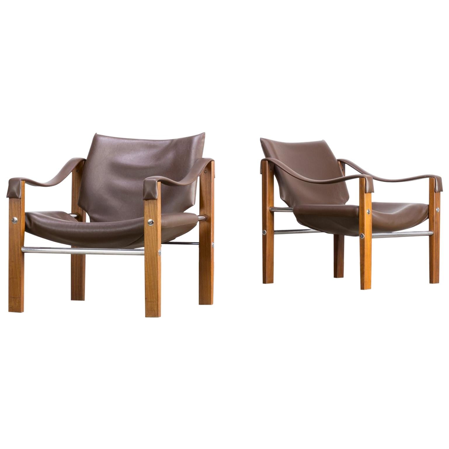1980s Maurice Burke ‘Safari’ Leather Lounge Chair for Arkana Set or 2 For Sale